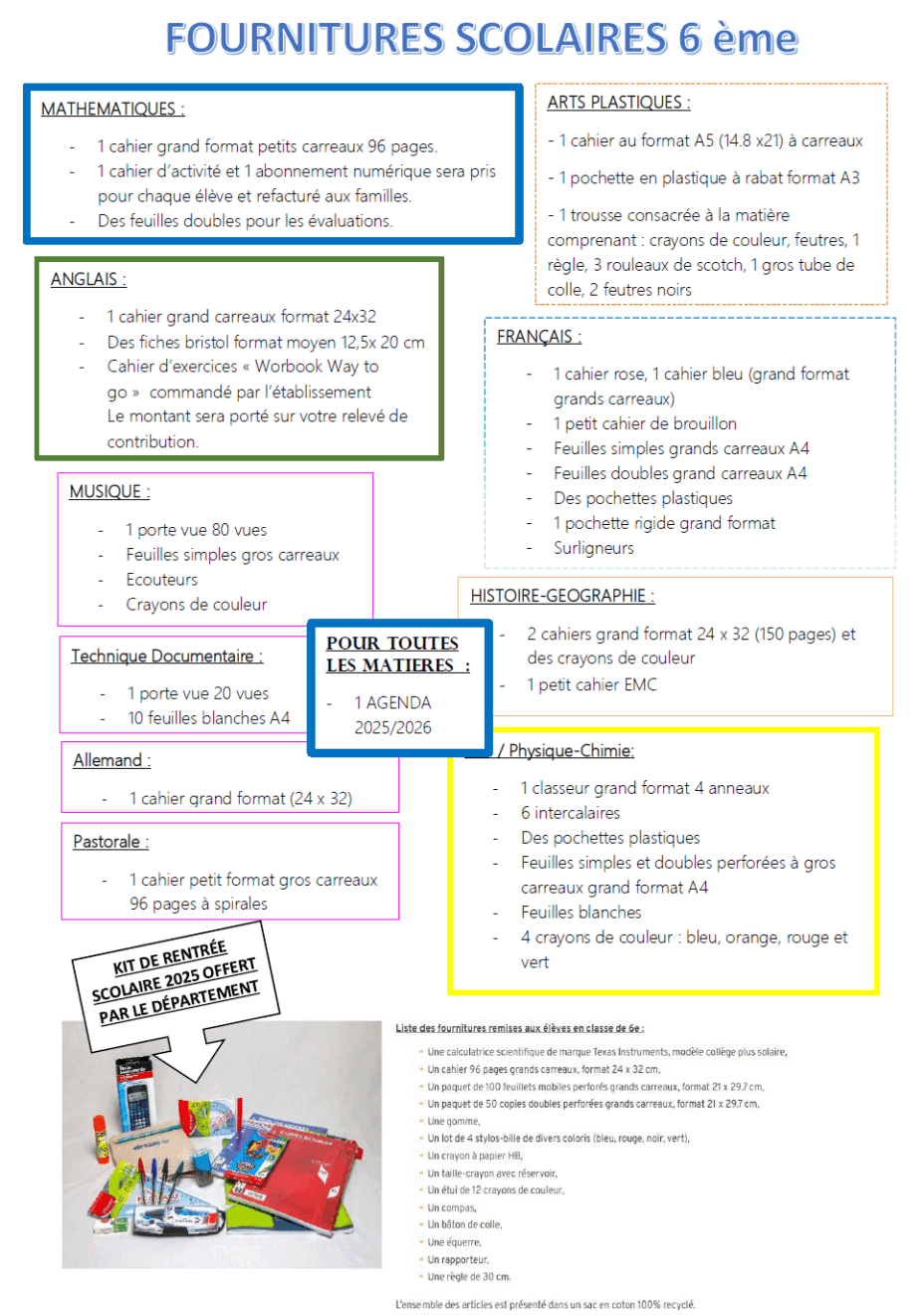 Cours Bastide Établissement scolaire à Marseille - fournitures scolaires 6ème 2025/2026 1