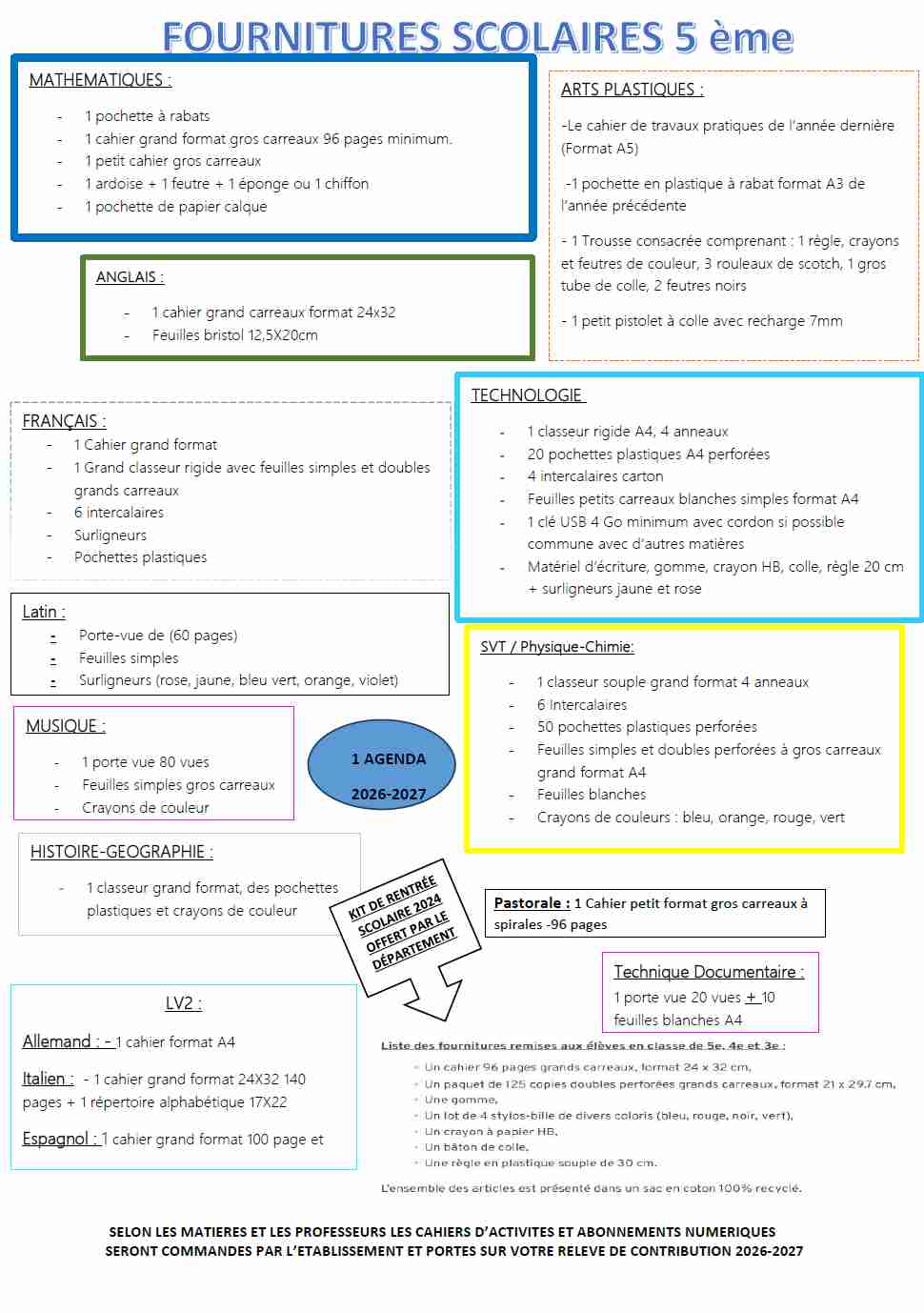 Cours Bastide Établissement scolaire à Marseille - fournitures scolaires 5ème 2026/2027 1